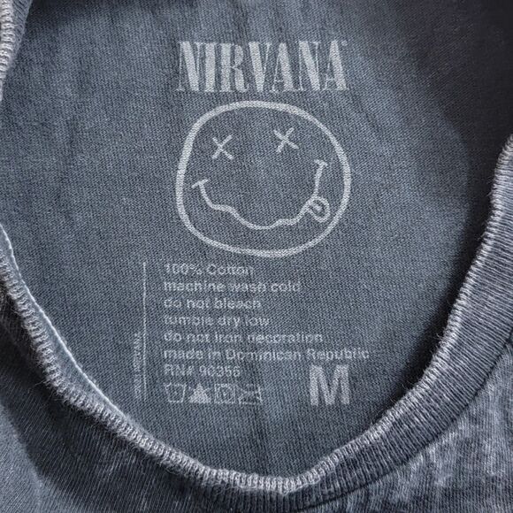 Nirvana T-Shirt Mens M Gray & Green Nevermind Smiley Face Short Sleeve Crewneck - Picture 9 of 9